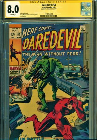 Daredevil 50 Cgc 8.  0 Ss Signed By Stan Lee White Pgs Barry Windsor - Smith Art