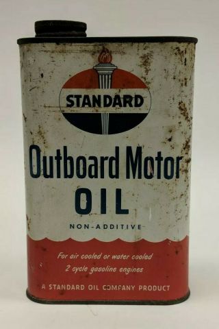 Vtg Standard Outboard Motor Oil One Quart Can Gas & Oil Advertising