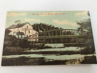 Mill And Falls At Strong City Kansas Ks Postcard Cottonwood Falls Cle Co