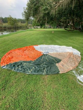Us Military Multicolor Orange/white/tan/green Circular Parachute Canopy W/lines