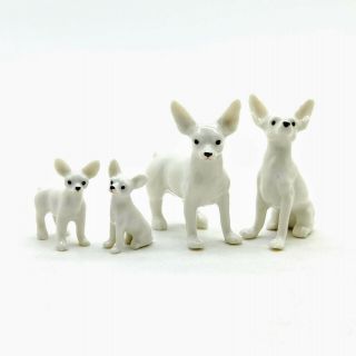 4 Chihuahua Dog Ceramic Figurine Animal White Statue - Cdg182