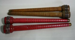 Vintage Wooden Industrial Thread Yarn Bobbins Spools 2 Red/2 Brown