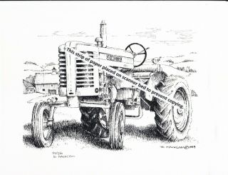 John Deere Model M Tractor Styled Pen & Ink Print