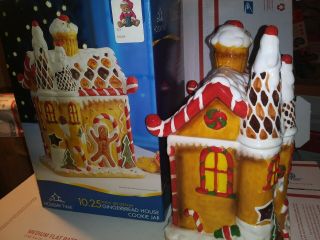 Holiday Time 10.  25 Inch Gingerbread House Cookie Jar Ceramic Large Christmas Xma