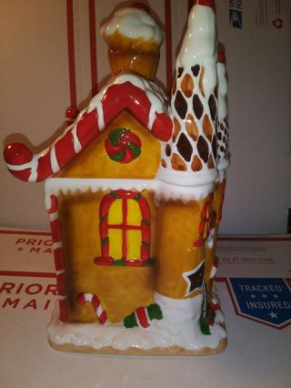 Holiday Time 10.  25 inch Gingerbread House Cookie Jar Ceramic Large Christmas Xma 2