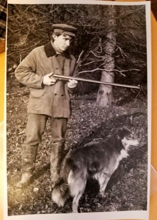 Dog And Hunter C1915 1 - Glass Plate Neg & - (1) - 3 " X 5 " Photo Postcard