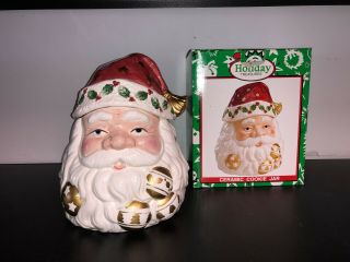 Holiday Treasures Santa Cookie Jar,  W/ Box