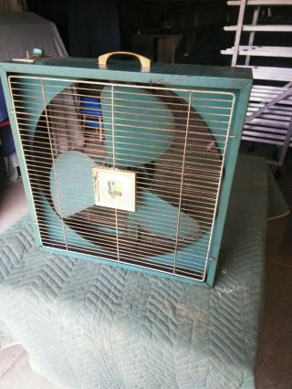 Vintage Emerson Electric Teal Blue 2 Speed 20 " Metal Box Window Fan Suburban