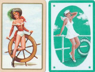 2 Swap Playing Cards Vintage Ladies Pin Up Sailor Pirate Girls