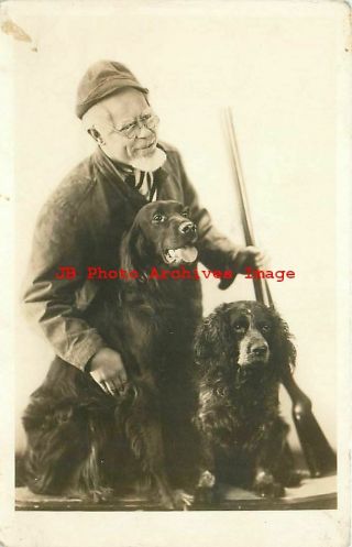 Black Americana,  Rppc,  Man With His Hunting Dogs & Shotgun,  Photo
