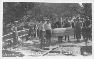 Louisville Nebraska Ne 1923 Cloud Burst One Of Dead Coffin Men Rppc Postcard