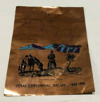 Scarce Texas Centennial (1836 - 1936) Painting On Copper Sheet,  Signed,  Cowboy