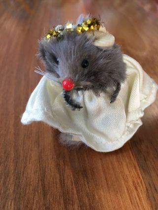 Vintage Angel West Germany Toy Christmas Mouse Real Fur Mice