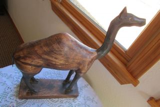 Wood & Metal Carved Camel Statue - Camel Figurine - Camel Sculpture 14.  5 " Tall