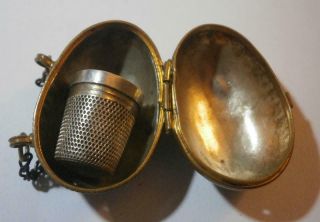 Antique Silver Charles Horner Thimble Hm 1923 In Brass Egg Shape Thimble Holder