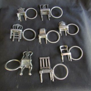 Pewter Napkin Rings Assorted Dining Table Chairs 8 Collectible Kirk Stieff 8pc