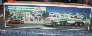 1988 Nos Hess Toy Truck Hauler & Racer Car W/ Head & Tail Lights