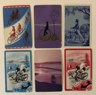 6 Vintage Playing Cards People Riding Bicycles Scenery Arrco Ace Of Spades