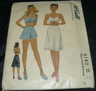Vintage 1940s Mccalls Sewing Pattern 6140 Misses Set Of Underwear Size 14