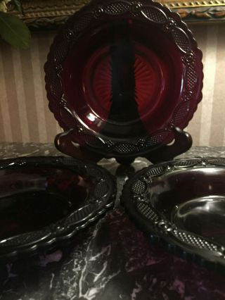 Vintage Avon 1876 Ruby Red Glass Cape Cod Set Of 3 Soup Bowls 7 1/2 "