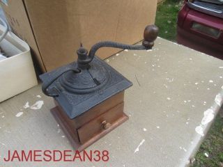 Vintage Enesco Imports Cast Iron &wood Coffee Grinder With Drawer