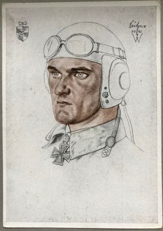 Orig Ww2 German Willrich Postcard,  Jagdflieger Ace Pilot Lutzow,  Me109 Luftwaffe