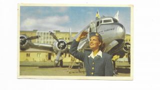 Sweden Stockholm Bromma Airport Postcard Sas Dc - 4 Stewardess 1953