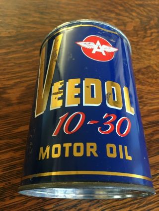 Flying A Veedol Motor Oil 1 Qt Metal Can Gas Station Sign Nos Full Oil Cam
