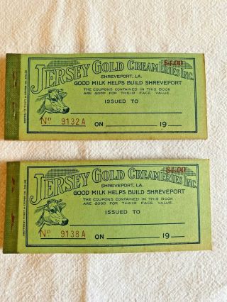 Two 1930’s Jersey Gold Creameries Milk Coupon Books 5“ X 2 1/4” Shreveport,  La