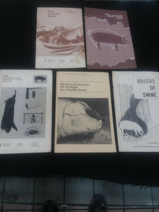 5 Vintage Hog Swine Slaughter,  Feeding,  Breeds,  Meat Type,  Meals,  1970s Books