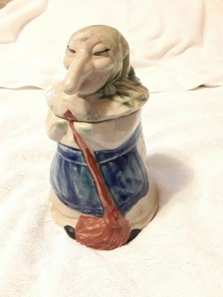 Vintage Baba Yaga Good Luck Kitchen Witch Cookie Jar Canister 8.  5”
