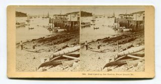Bar Harbor,  Mount Desert,  Maine Boat Landing & Indians Stereoview - Kilburn Bros