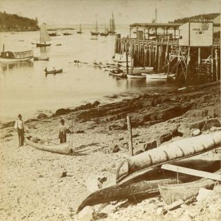 Bar Harbor,  Mount Desert,  Maine Boat Landing & Indians Stereoview - Kilburn Bros 3