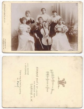 Cabinet Card Photograph Victorian Ladies With Cello By May Of London