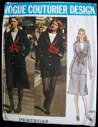 Vogue Couturier Design Vintage 70s Pattern 2593 Pertegaz Designer Skirt Suit 12