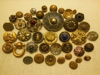 40 Vintage Assorted Sizes,  Styles & Shapes Metal & Metal Over Plastic Buttons