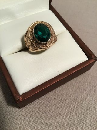 Vintage Girl Scout Of America 10k Gold Filled Green Stoned Ring Size 4.  5