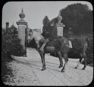 Magic Lantern Slide Boy On Horse Near Gates C1890 Victorian Photo Oxford ?