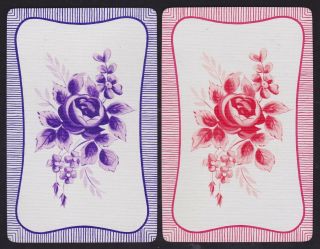 2 Single Vintage Swap/playing Cards Flowers Roses Id Rambler Fr - 7 - 10 Purple/red