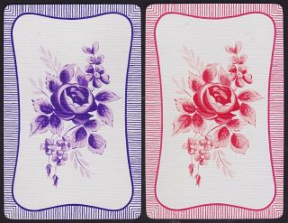 2 Single VINTAGE Swap/Playing Cards FLOWERS ROSES ID RAMBLER FR - 7 - 10 Purple/Red 2