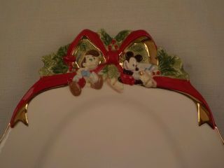 RARE Disney Direct China Christmas Oval Platter Characters Red Ribbon 3