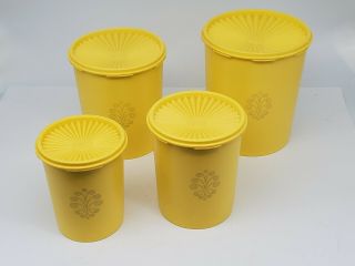Vintage Tupperware 4 Pc Nesting Servalier Canister Set With Lids Gold/yellow