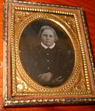 1/9th Size Daguerreotype Image Of Young Girl In Half Case