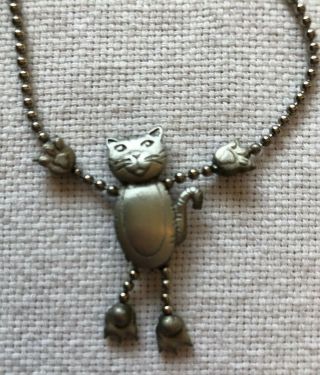 Vintage Signed Jj Jonette Jewelry Pewter Cat Necklace