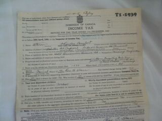 Vtg 1939 Form T1 Dominion Of Canada Individual Income Gold Mining Tax Return