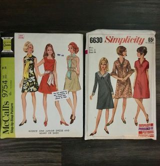 2 Vintage Dress Sewing Patterns - Mccall’s (1969),  Simplicity (1966) - Size 16.