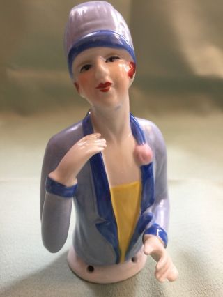 1920’s Style Art Deco Flapper Pin Cushion Half Doll,  Large 4 - 1/4” - Gorgeous