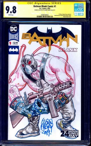 Batman 1 Blank Cgc Ss 9.  8 Signed Full Figure Bane Sketch By Glen Fabry Nm/mt