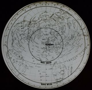 Antique Magic Lantern Slide Map Of The Northern Hemisphere From London C1890