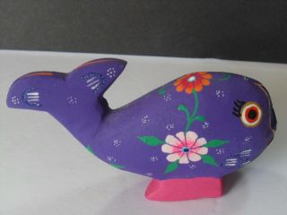 Whale Figure by Roberta Angeles Wood Carved Southwest Folk Art Hand painted 3
